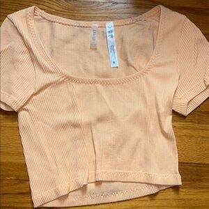 Trendy Peach Ribbed Top